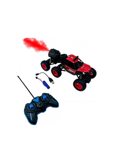 Uzaktan Kumandalı Şarjlı 6 Tekerlekli Off-road Arazi Aracı Duman Atan Drift Arabası 1:18 Ölçek Kırmızı