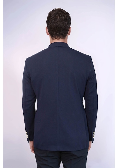 Lacivert Kendinden Desenli Örme Altın Renk Metal Düğmeli Slim Fit Erkek Blazer Ceket - Wessi Navy Blue Lacivert Kendinden Desenli Örme Altın Renk Metal Düğmeli Slim Fit Erkek Blazer Ceket - Wessi Navy Blue