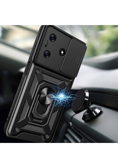 Tecno Spark 10c İle Uyumlu Kılıf Magnetik Standlı Kamera Korumalı Sürgülü Kapak