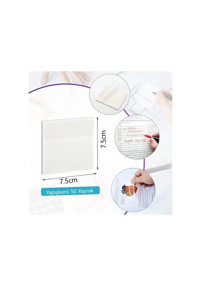 Şeffaf Yapışkanlı Not Kağıdı Seti, 75x75mm, 50 Yaprak, 10 Renk