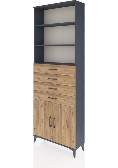 Arges Dolap 3 Raflı 4 Çekmeceli 2 Kapaklı 88x30x243 Antrasit-çam Antrasit