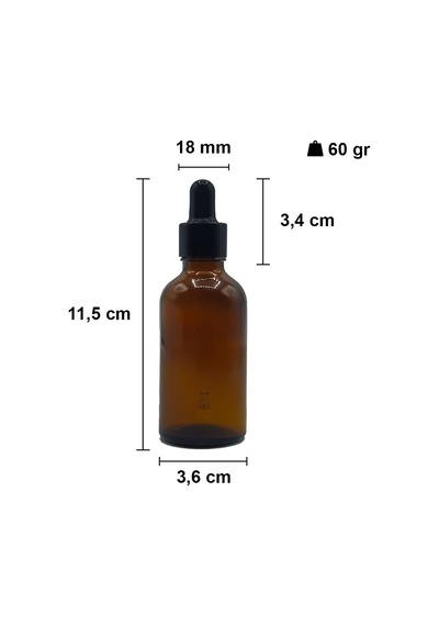 Afracam Amber 50 Ml Metal Siyah Sızdırmaz Kapaklı Dropper Damlalık Cam Şişe 30 Adet