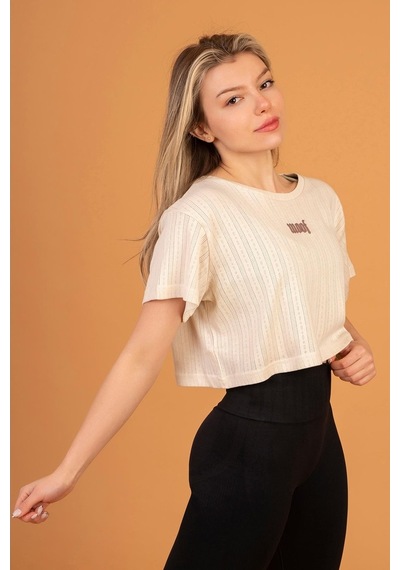 Woof Gym 3D Woof Print Crop Top Ecru Çok Renkli