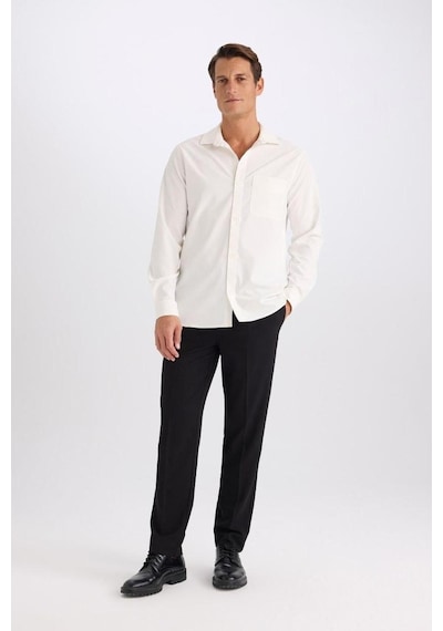 DeFacto Regular Fit Polo Yaka Basic Düz Gofre Uzun Kollu Beyaz Gömlek D8713AX25SPWT32 DeFacto Regular Fit Polo Yaka Basic Düz Gofre Uzun Kollu Beyaz Gömlek D8713AX25SPWT32