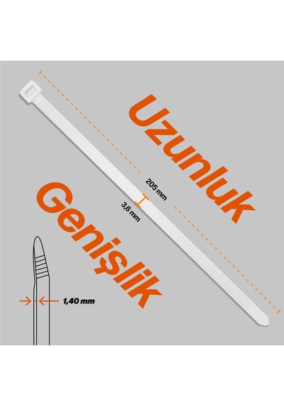 Chedı Kablo Bağları, 20 Cm 100'lü Paket Çok Amaçlı Kullanım, Premium Kalite Beyaz Kablo Klipsi