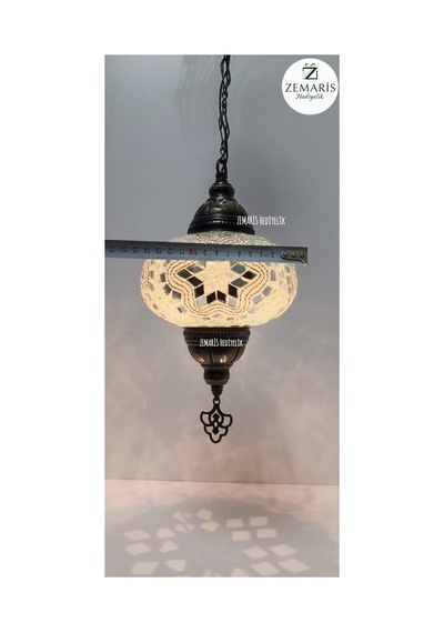 El Yapımı Otantik Mozaik Şarjlı Sarkıt Avize Büyük Camlı Beyaz - 820078548 Beyaz