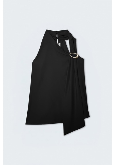 Sateen Aksesuar Detaylı Kolsuz Bluz - Siyah-137509