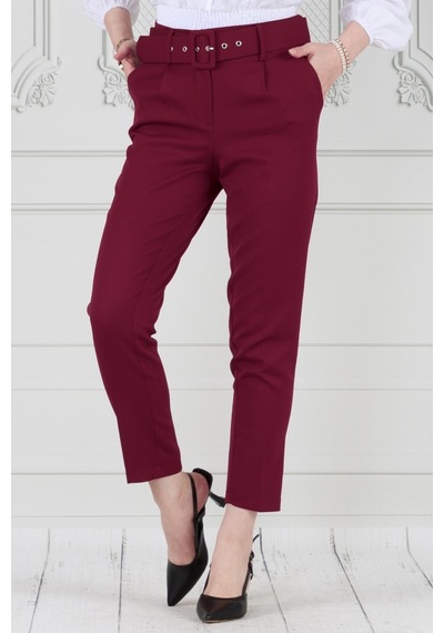 Sevitli Beli Kemerli Pileli Kalem Pantolon-bordo-3679-bordo Bordo