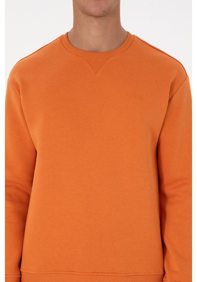U.S. Polo Assn. Erkek Comfort Fit Bisiklet Yaka Şardonlu Bakır Basic Sweatshirt 50313757-VR182