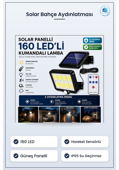 Solar Bahçe Aydınlatması Güneş Panelli Led Kumandalı Hareket Sens