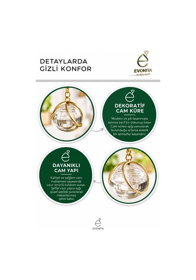 Evonıta Dekoratif Cam Küreli Altın Halka Biblo Kristal Tabanlı Modern Masa Üstü Konsol Salon Dekorasyon Objesi