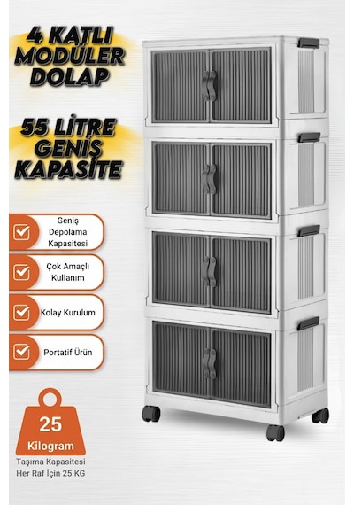 4 Katlı Modüler Dolap, 55 Litre, 360 Tekerlekli, Çok Amaçlı Saklama Ünitesi, Banyo Ve Mutfak Dolabı Beyaz 4 Katlı Modüler Dolap, 55 Litre, 360 Tekerlekli, Çok Amaçlı Saklama Ünitesi, Banyo Ve Mutfak Dolabı Beyaz