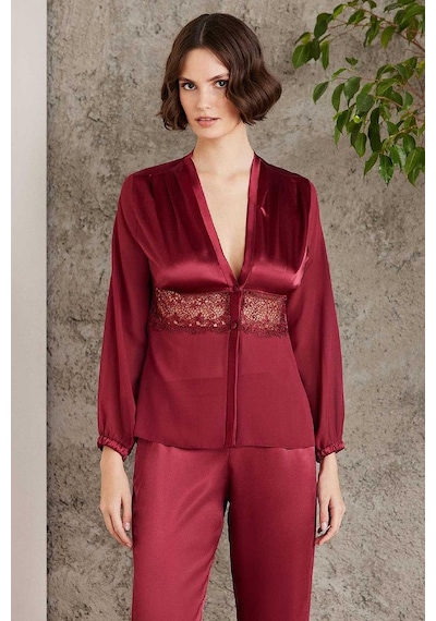 Pierre Cardin 6005 Kadın Saten Dantelli 6'lı Set-bordo Bordo