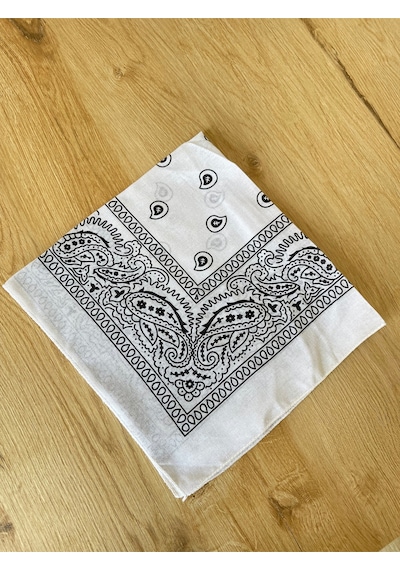 Pamuklu Klasik Desen Unisex Bandana Renkli Bandana Etnik Desenli A Kalite Bandana Beyaz