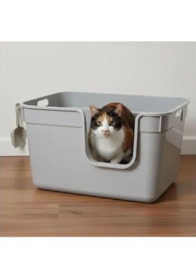 54x40x32 Cm Ölçülerinde Yarı Açık Kedi Tuvaleti, Gri Renk Seçeneği Açık Ahşap