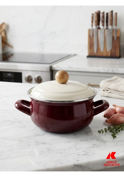 Emaye Mini Tencere Bordo