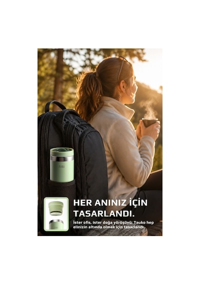 Fika Tauko Sızdırmaz Kolay Sökülebilir Temizlenebilir Patentli Kapak Çelik Bardak Termos 470 Ml -mint Yeşili