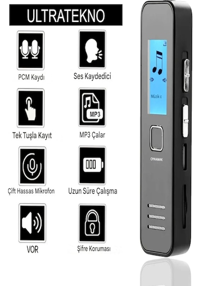 Dijital Mini Ekranlı 32gb Ses Kayıt Cihazı Mp3 Çalar Ders Kaydı Röportaj Kaydı Dinleme1 Cihazı