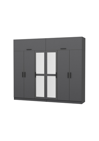 Minar Kale 6 Kapaklı 2 Aynalı 4 Ç Dolap Ve Yüklük Antrasit 235cm