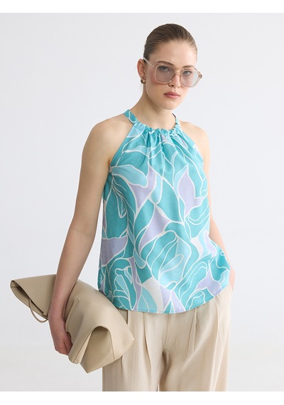 Lcw Comfort Mavi Halter Yaka Desenli Bluz