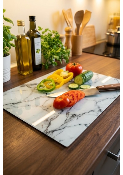 Makri Home Çiçek Desenli Cam, Kesme Tahtası, 25 35 Cm Çok Renkli