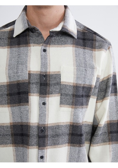 Lcwaıkıkı Classic Bej Loose Fit Ekose Erkek Gömlek