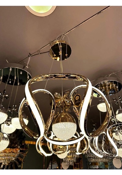 Nilüfer 3 Renk Gold Sarı Beyaz Ve Gün Işığı Luxury Led Kristal Taşlı Avize Çok Renkli