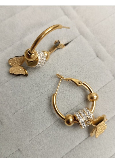 Kelebek Model Zirkon Taşlı Gold Renk Küpe Gold