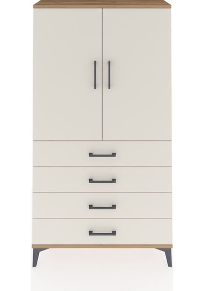 Arges Dolap Tek Raflı 4 Çekmeceli Tek Askılı 88x30x163 Çam-ay... Çam