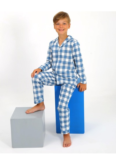 Vitmo Erkek Çocuk Uzun Kollu Pamuklu Düğmeli Pijama Takımı Vita Yeşil