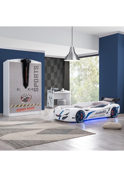 Setaymobilya Sports Çocuk Odası -Mercedes Arabalı Yatak, Dolap, Masa - Beyaz