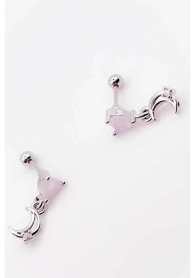 Taşlı Kalp Sallantılı Ay Tragus Helix Piercing 1adet çok renkli