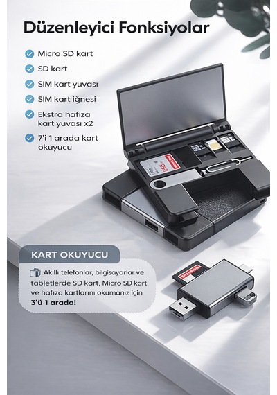 Çok Fonksiyonlu 7 In 1 Otg Kart Okuyucu Type C Usb Hafıza İphone Android Kart Saklama Kutusu - 864885599