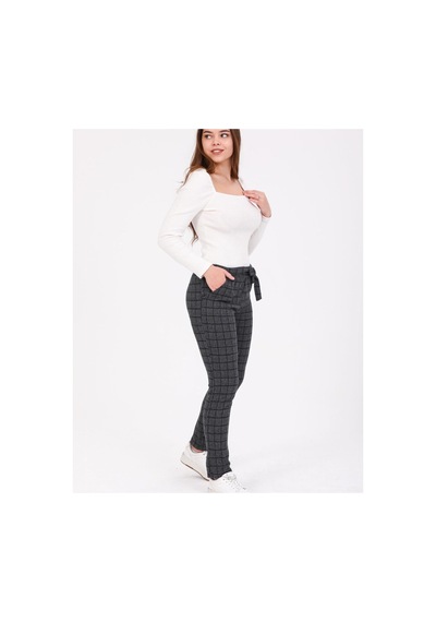 Sea Queen Kadın Büyük Beden Yüksek Bel Kuşaklı Desenli Kaşkorse Pantolon Koyu Gri - 691783498 Koyu Gri