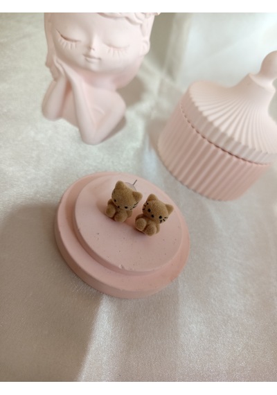 Açık Kahverengi Peluş Kedili Küpe