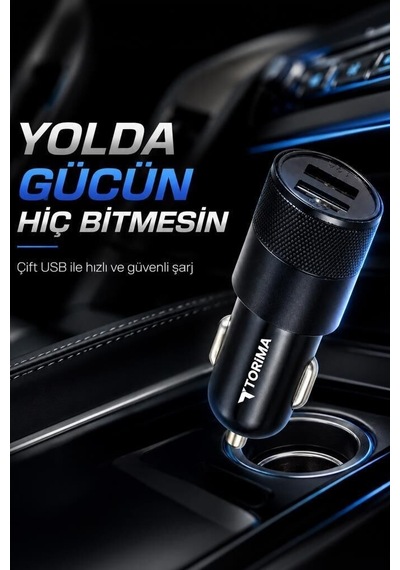 Delux Serisi Oto Aksesuar Akım Şarjı Araç Şarj Aleti Soketi Çift Usb C3 Siyah
