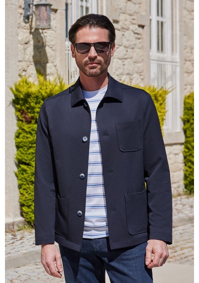 İmza Berberi Yaka Çizgili Desen Gofreli Slim Fit Casual Mont 1007260153 Lacivert
