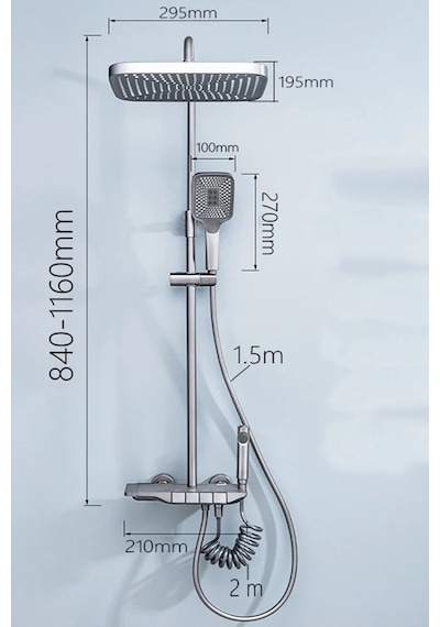 Aquashower Gri Piyano Banyo Batarya Robot Tepe Yağmurlama Duş Seti Yeni Nesil Duş Takımı Garantili Gri