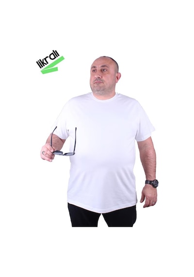 Starbattal Erkek Büyük Beden Likralı Basic Sıfır Yaka Tişört 11160 Beyaz-Beyaz Çok Renkli