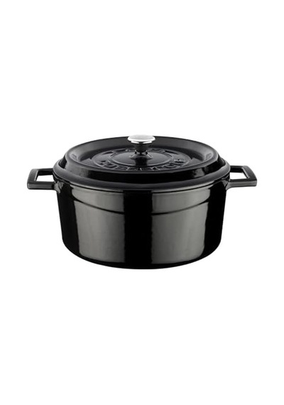 Metal Döküm Yuvarlak Tencere, 24 Cm, Siyah 12v