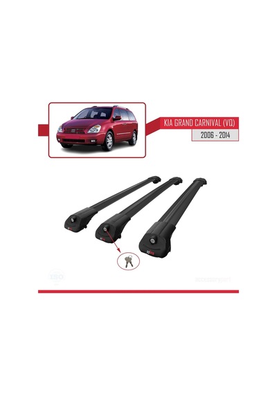 Kia Grand Carnival Vq 2006-2014 Arası İle Uyumlu Ace-1 Ara Atkı Tavan Barı Siyah 3 Adet Bar