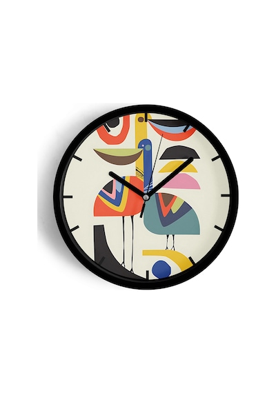 Sevimli Kuş Temalı Modern Duvar Saati - 25cm - Önü Camlı Siyah Kasa - Sessiz Mekanizma-jh0109 Siyah