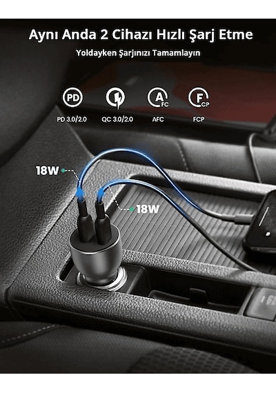Ugreen 40W PD Hızlı Araç İçi Şarj Cihazı Çakmaklık Adaptörü 2x USB-C Uzay Grisi