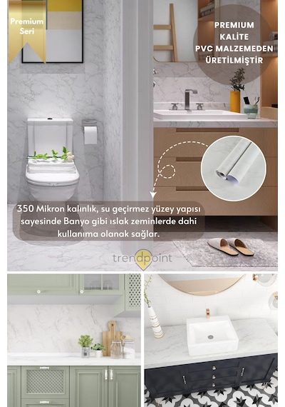 Trendpoint Kendinden Yapışkanlı Mermer Görünümlü 60cm 300cm Premium Zemin Duvar Kağıdı Dolap Kaplama