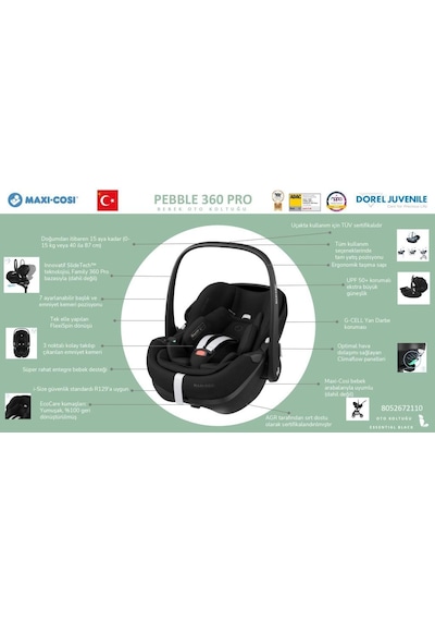 Maxi-Cosi Pebble Slidetech Tam Yatabilen 0-13 kg Ana Kucağı ve Oto Koltuğu Twillic Black