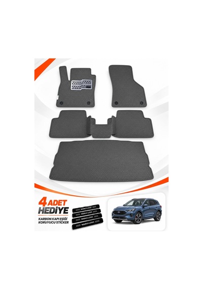 Ford Kuga 3 2019-2026 Uyumlu Eva Oto Paspas Bagaj Paspası Dahil Metal Topukluklu Koyu Gri
