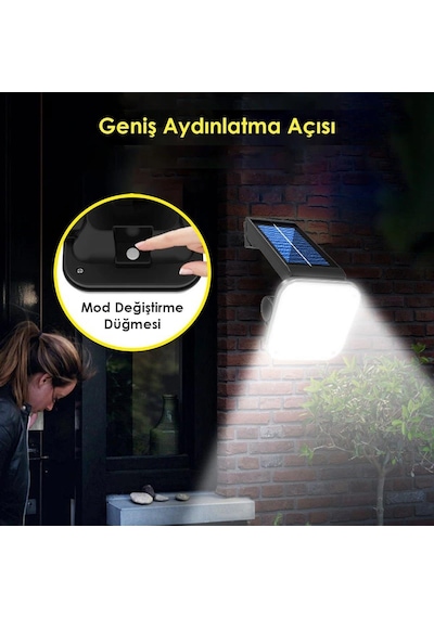 Technojet 54 Cob Ledli Solar Bahçe Aydınlatma Hareket Sensörlü Güneş Enerjili Lamba