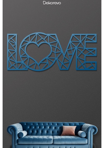 Love Yazı Metal Duvar Tablosu - Metal Duvar Sanatı - Mavi - 15 X 30 Cm