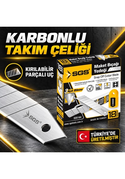 Sgs Sgs164 18 Mm Maket Bıçağı Yedeği 0,50 Mm 10 Paket 100 Adet Metal Uç Kutu