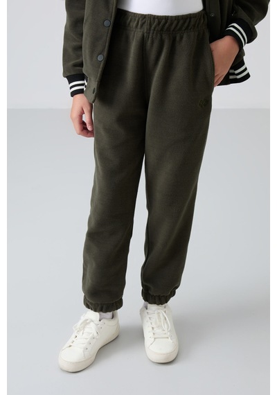 Tommy Life Haki Kalın Yumuşak Dokulu Standart Fit Nakışlı Polar Kız Çocuk Eşofman Alt - 75155 Haki
